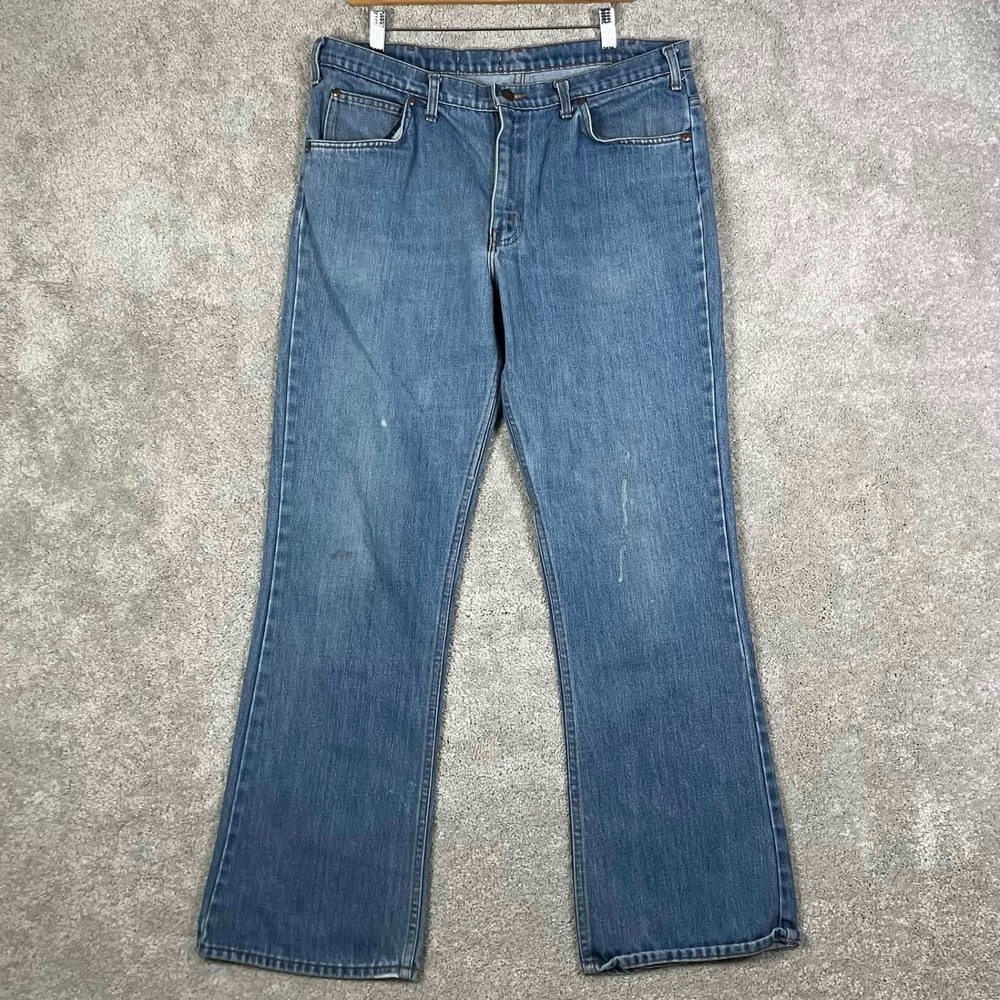 Vintage Saddlehorn Mens Bootcut Jeans Fits 36x31 Scovill Zipper Blue Medium Wash